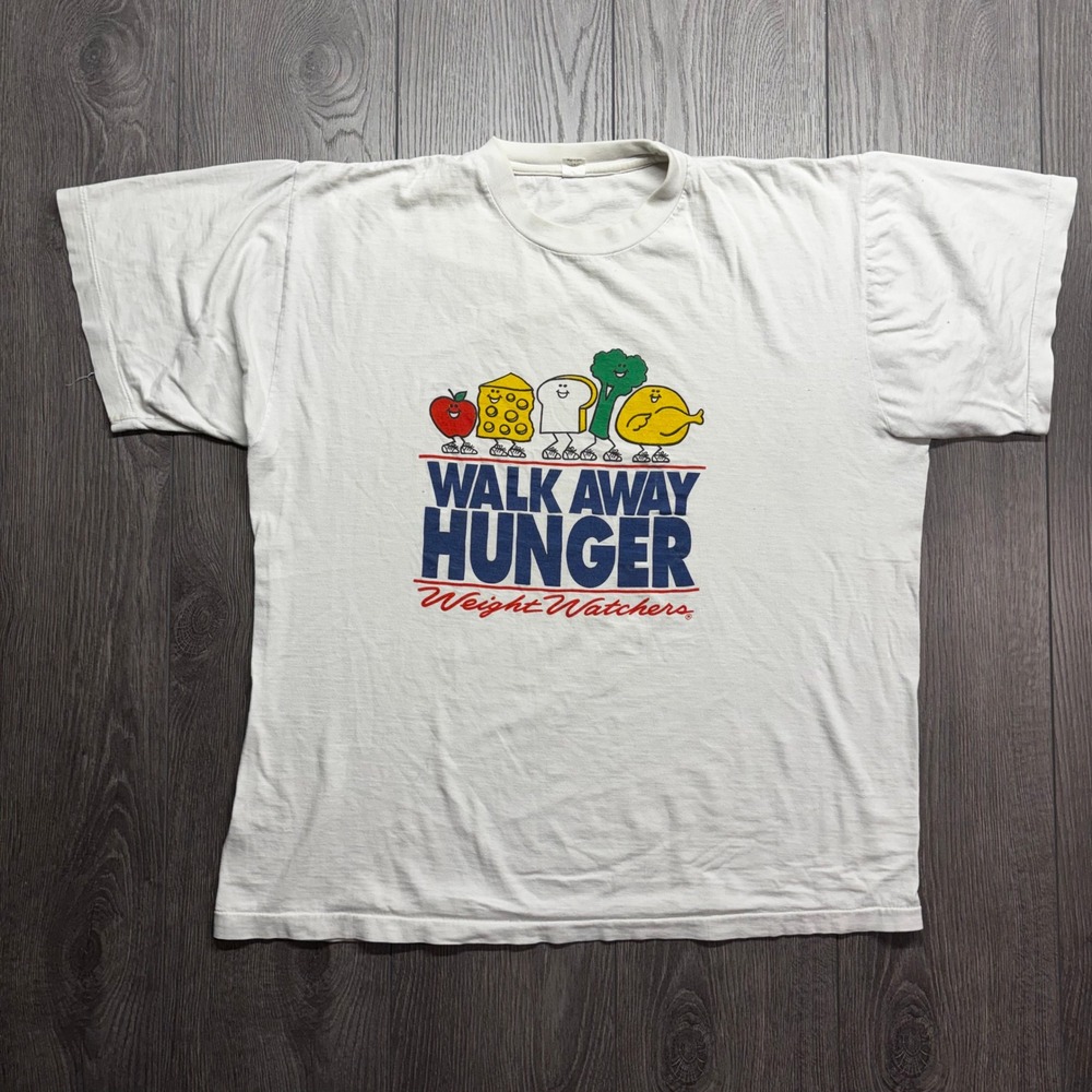 Vintage 90s Weight Watchers Walk Away Hunger T-Shirt Mens Large White USA Made